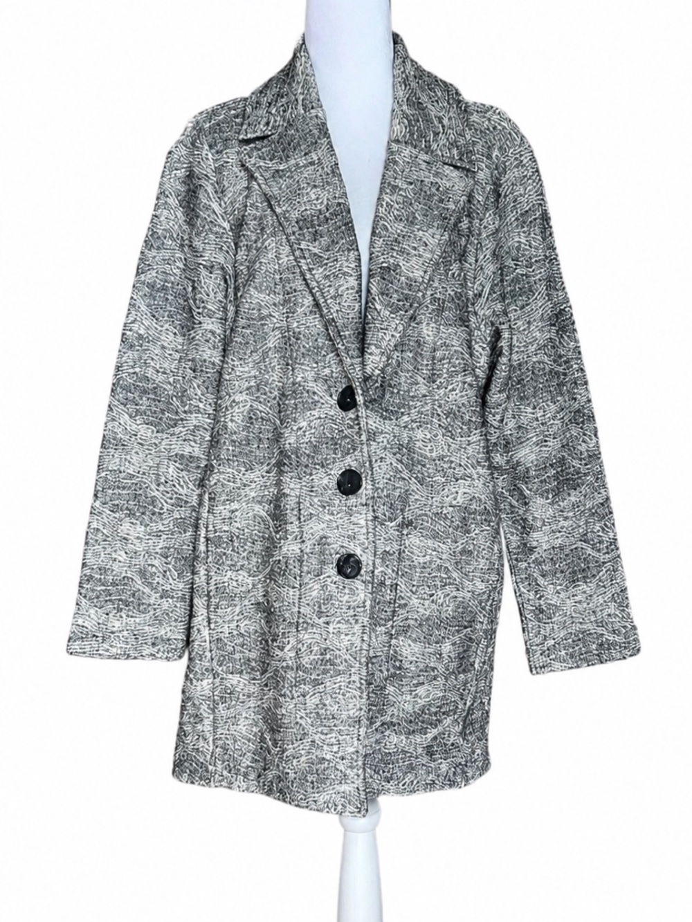 Aldomartins Size 12 Wool Blend Jacquard Knit Coat Gray Tweed‎ Textured Jacket L